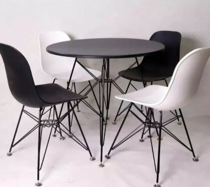 میز و صندلی ناهار خوری چهار نفره با صفحه فایبر و پایه فلزی