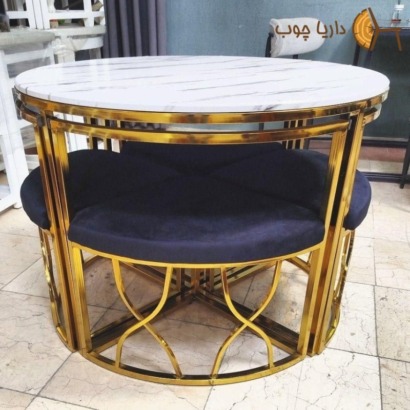 میز وصندلی ناهار خوری چهار نفره کم جا فلزی