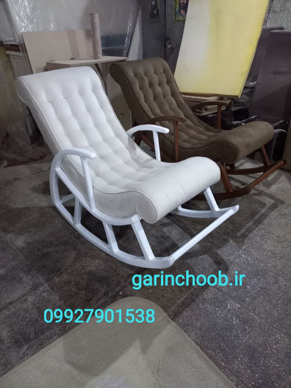 صندلی راک مدل دسته دار رنگ چوب و پارچه ب انتخاب مشتری