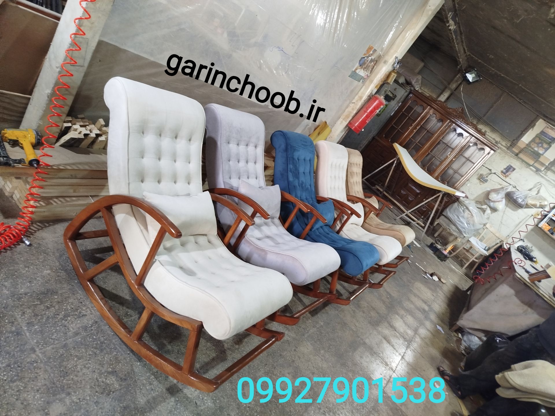 صندلی راک مدل دسته دار رنگ چوب و پارچه ب انتخاب مشتری