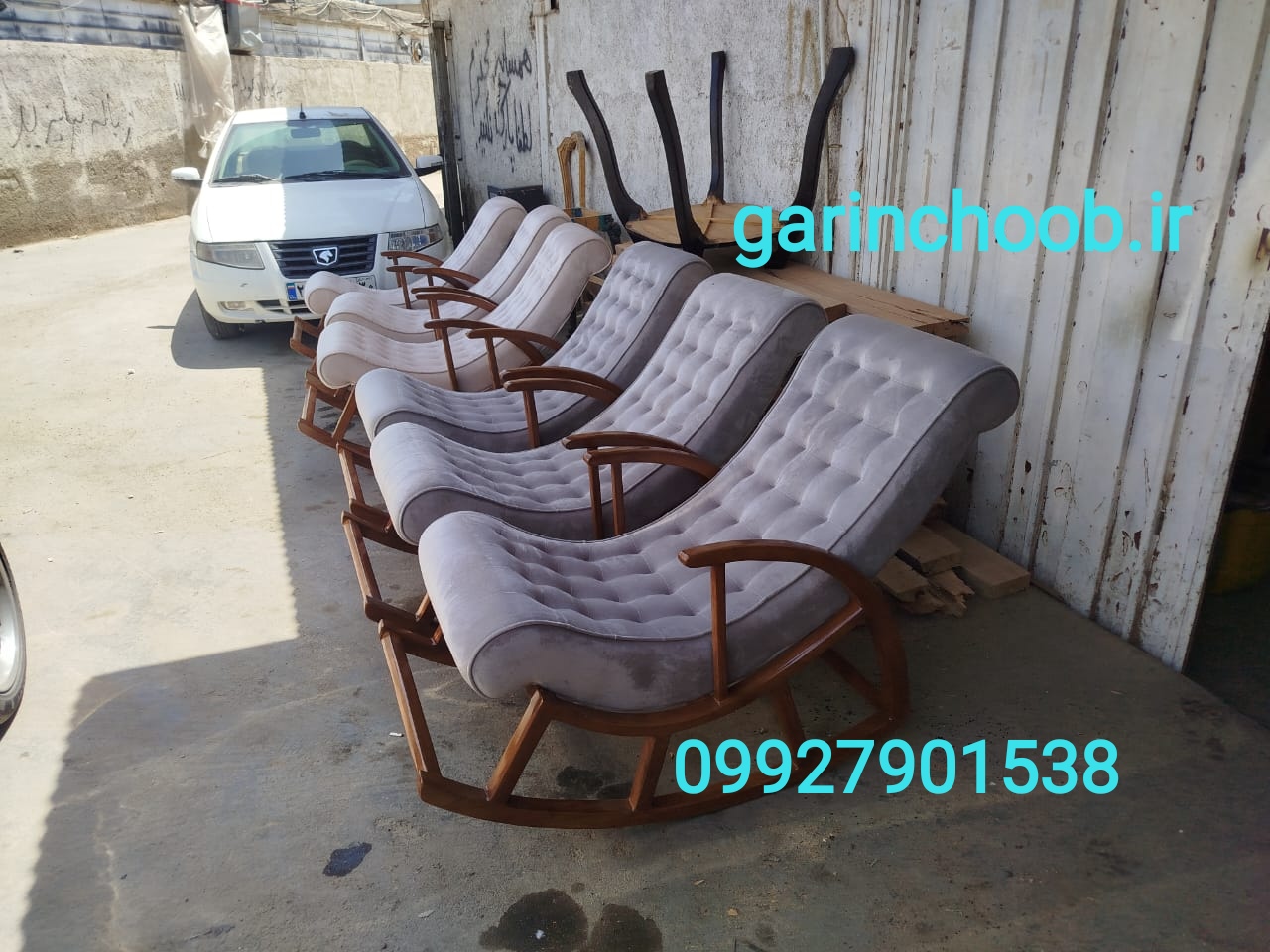 صندلی راک مدل دسته دار رنگ چوب و پارچه ب انتخاب مشتری